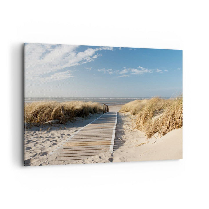 Bilder auf Leinwand 100x70cm Leinwandbild Strand Meer Fussgängerbrücke Ufer Gross Wanddeko Bild Schl