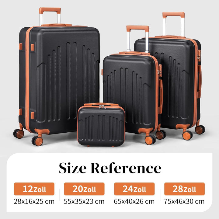 LEADZM Koffer Set 4 teilig Hartschale mit Kosmetikkoffer, Kofferset aus ABS, Reisekoffer mit Rollen