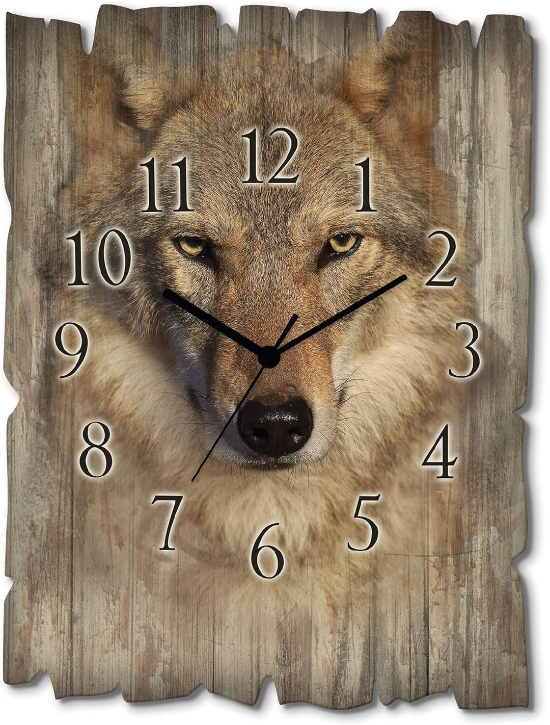 ARTLAND Wanduhr ohne Tickgeräusche aus Holz Quarzuhr 30x40 cm Rechteckig Lautlos Wolf Tiere Wald Nor