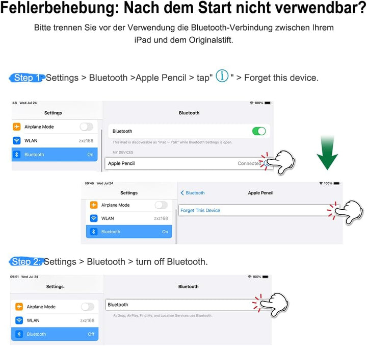 Stift für iPad: Pencil 1. Generation für iPad mit Schnellladeleistung Palm Rejection und Neigungssen