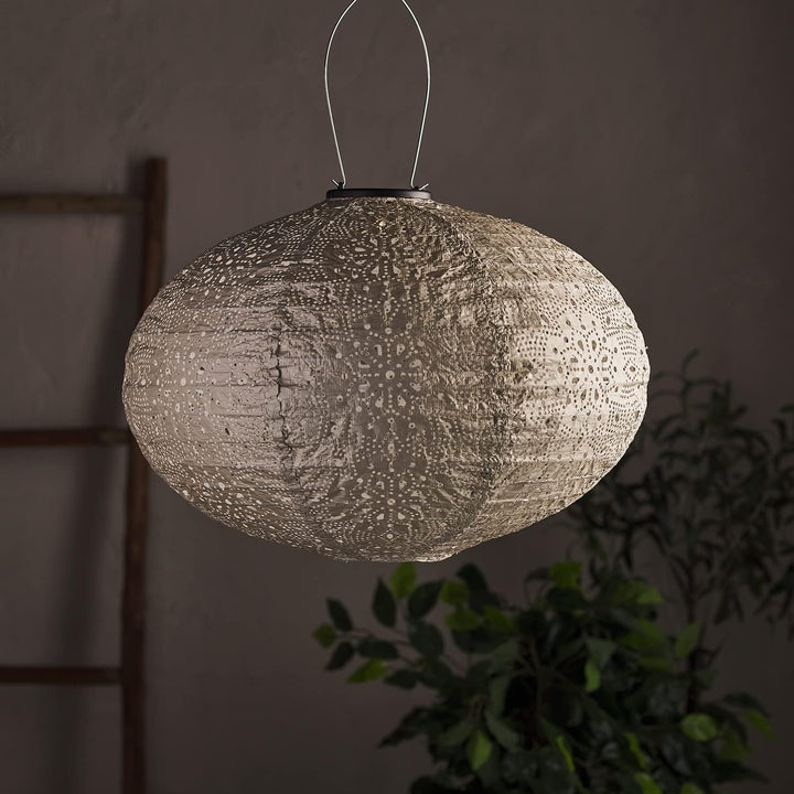 Lights4fun LED Solar Lampion Oval Tyvek Marokkanische Laterne Aussenbereich