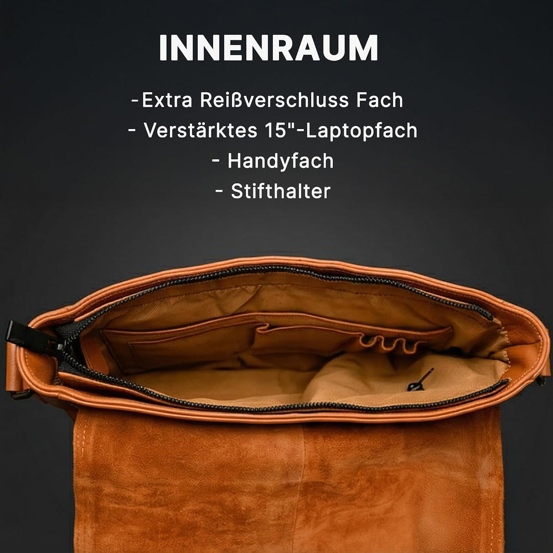 Crone Hamburg Leder Laptoptasche, Business Tasche aus Echtleder, Aktentasche, Arbeitstasche, Umhänge
