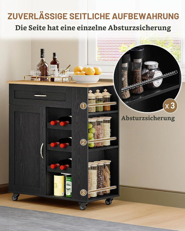 Hzuaneri Servierwagen, Küchenwagen Mit Rädern, 68 × 86 × 40 cm, Schwarz | Weinregal, Kücheninsel, Ko