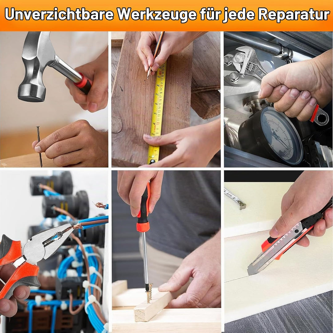 Werkzeug-Set mit Akku-Bohrschrauber, Komplett-Werkzeugkoffer für Heimwerker mit Schraubendrehern, Za