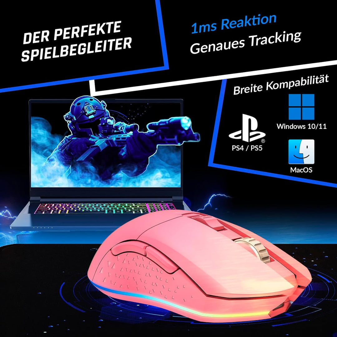 KLIM Blaze - Wiederaufladbare kabellose RGB Gaming Maus - NEU - Hochpräziser Sensor mit Langer Akkud