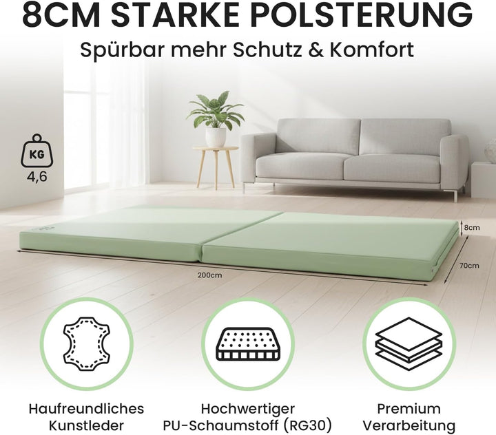 Jeflex – Klappbare Weichbodenmatte &amp; Turnmatte 1 Mal klappbar - 200 x 70 x 8 cm - MADE IN GERMANY/Gy