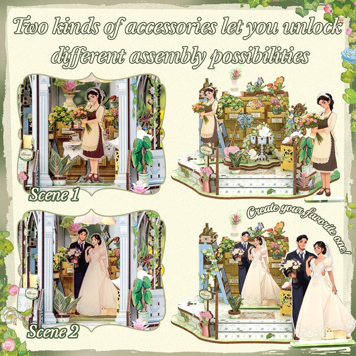 CUTEBEE Book Nook Kit - Puppenhaus für Erwachsene, Elegantes Europäisches Blühendes Miniaturhaus mit