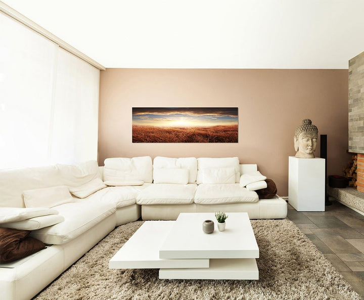Paul Sinus Art Panoramabild auf Leinwand und Keilrahmen 150x50cm Feld Herbst Sonnenuntergang Wolken