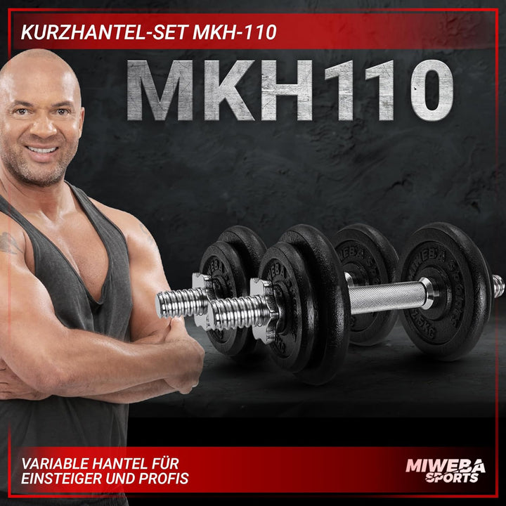 Miweba Sports Hantelset MKH110 | 10 kg | 20kg - 𝐏𝐫𝐨𝐟𝐢 Einzelhantel - Hanteln 2er Set - Stange 30mm -