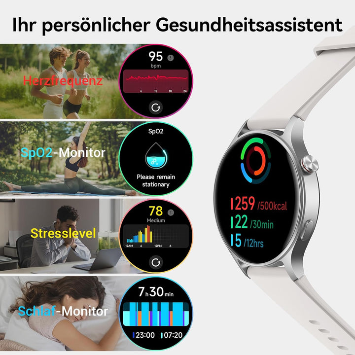 Smartwatch Herren Rund mit Telefonfunktion- 1.32" AMOLED Display, Fitnessuhr mit 110+ Sportmodi &3AT
