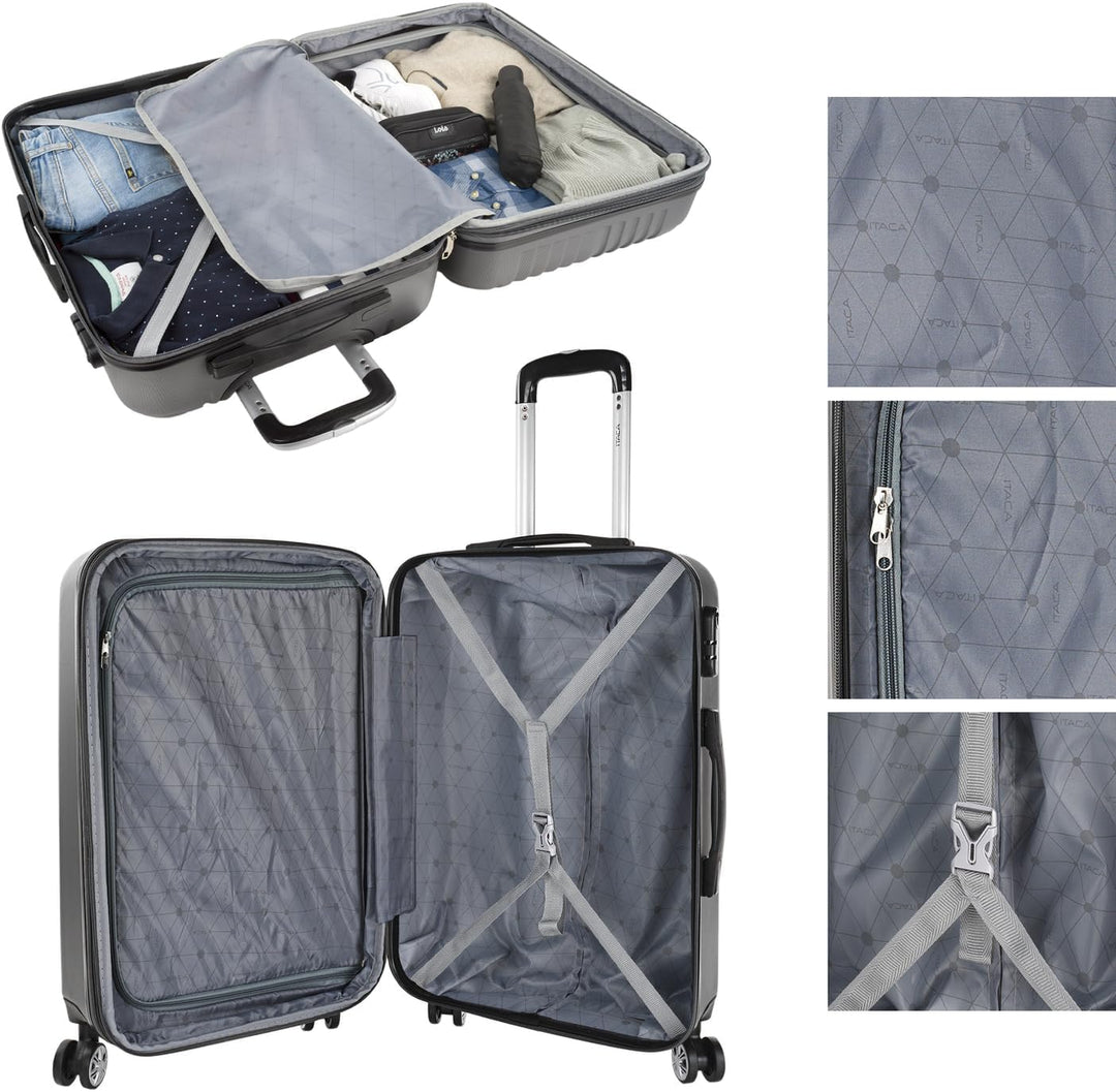 ITACA - Koffer Set Mit Rollen In Gross Für Reisen - Reisekoffer Set Aus Robuster Hartschalenkoffer-S