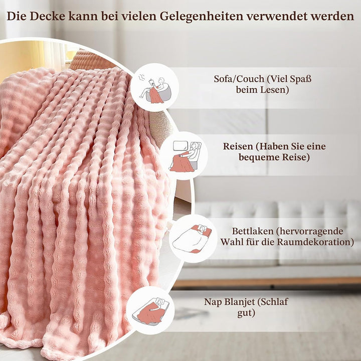 Kuscheldecke Milchsamt Blasen Decke Super Soft Wohndecke Dick 450 G/M² Flanell Decke Couchdecke Warm