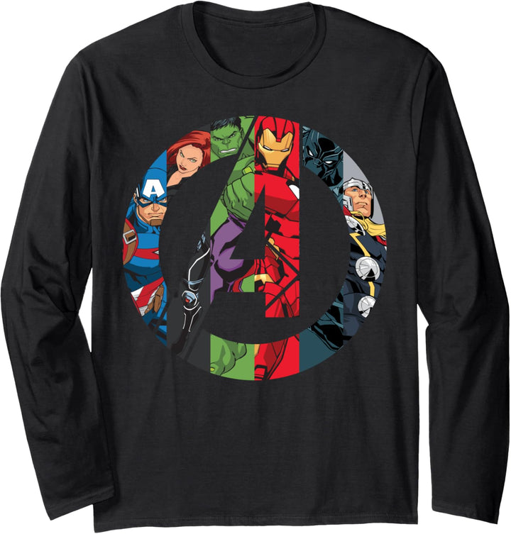 Marvel Avengers Group Shot Comic Fill Logo Langarmshirt