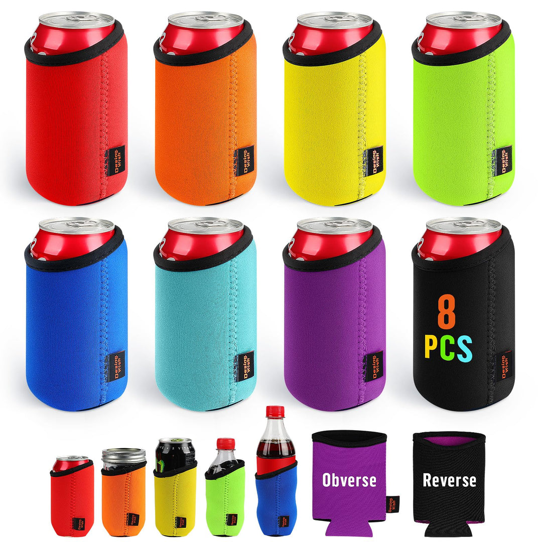 Desing Wish 8 Stück Neopren Dosenkühler Isolierte DIY Kühlmanschette Bierflaschen Dosenhülle Kühler