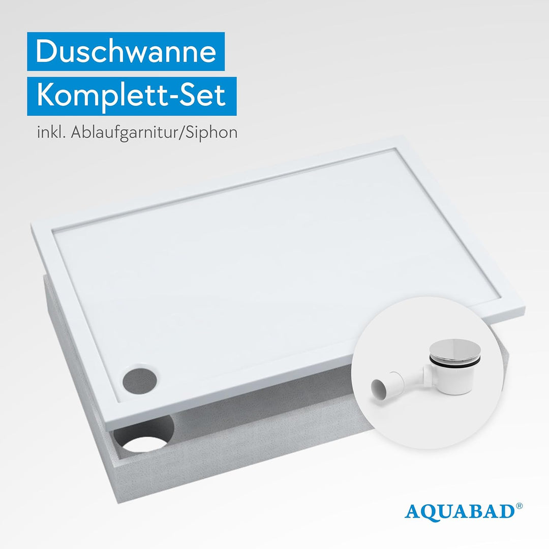 AQUABAD Duschwanne/Duschtasse | Komplettset Basic Smooth White 70x100cm Rechteck | inkl. Styroporträ