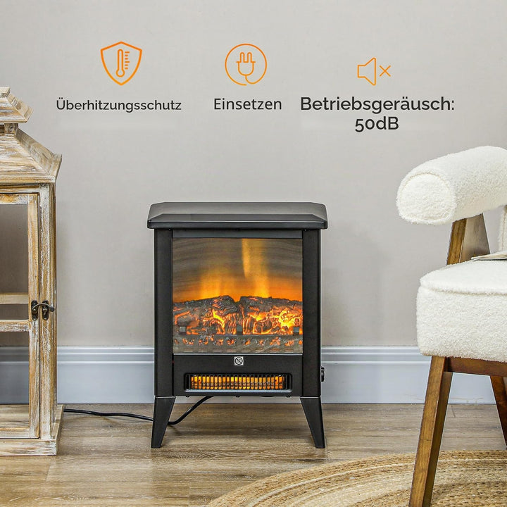 HOMCOM Elektrokamin Elektrischer Kamin mit Heizung, LED-Flammeneffekt, 1800 W Standkamin mit niedrig