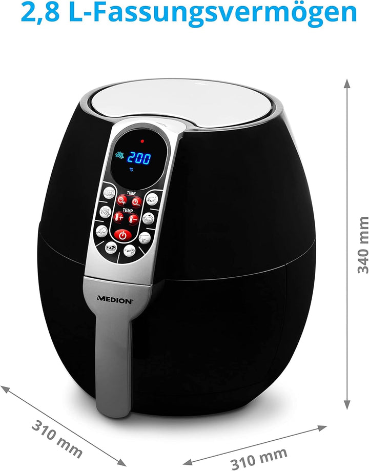 MEDION E10 S Heissluftfritteuse (Leistung ca. 1500 Watt, Airfryer, Digitales Bedienfeld, Nutzinhalt