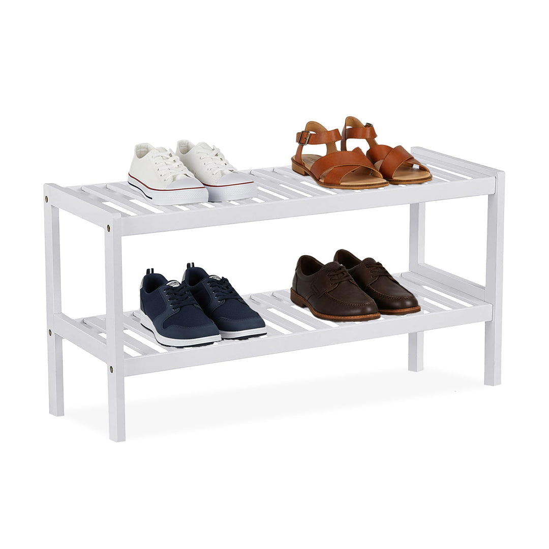 Relaxdays Schuhregal, HxBxT: 33 x 70 x 26 cm, Bambus, 2 Ebenen, für 6 Paar Schuhe, Schuhständer mit