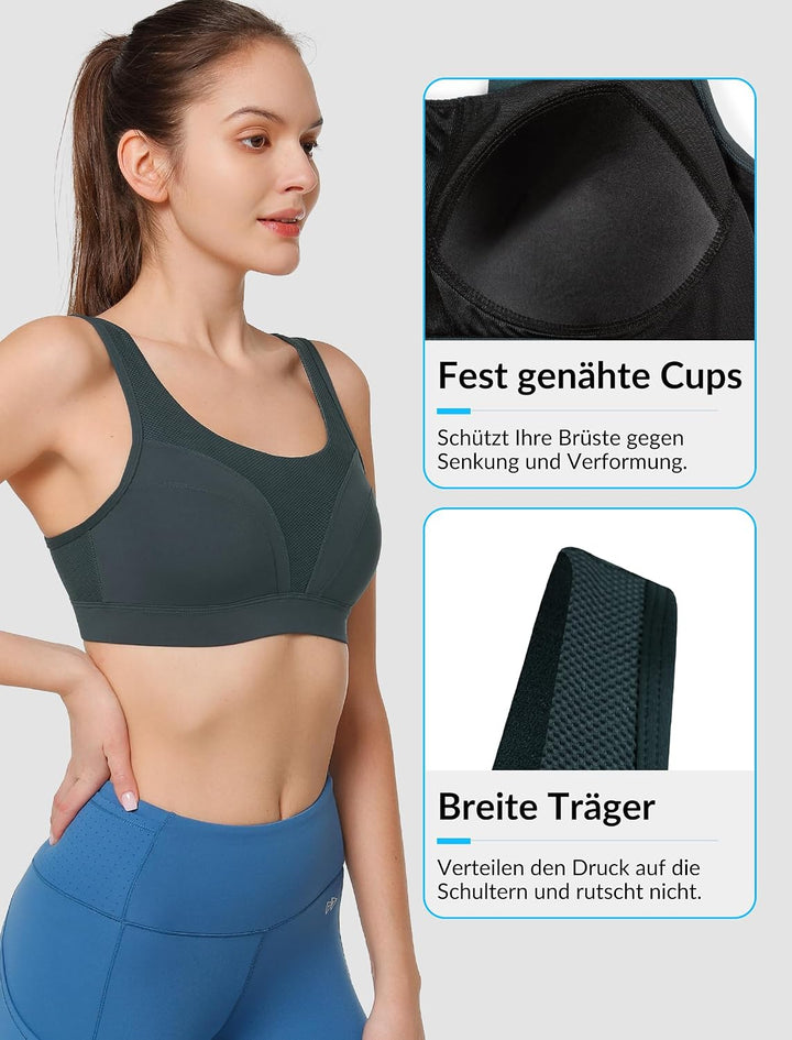 Yvette Verstellbarer Sport-BH,U-Rücken mit Hakenverschluss,mittlerer Halt | Grosse Grössen,Fest eing