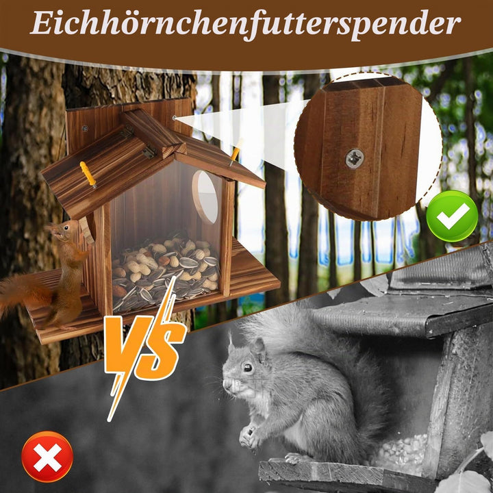 Eichhörnchen Futterhaus Wetterfest, Eichhörnchenhaus, Eichhörnchen Futterhaus aus Holz, Futterstatio