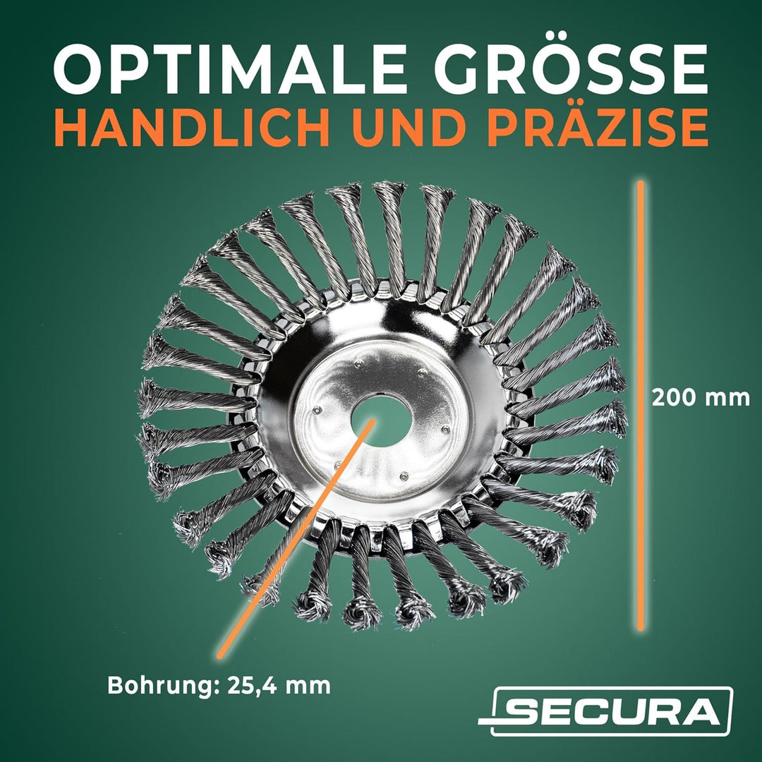 SECURA 3X Bürstenkopf Unkrautbürste für Motorsense Freischneider 25,4mm Bohrung 200mm Ø 3 200mm, 3 2
