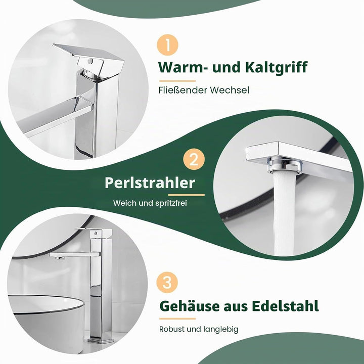 Hohe Wasserhahn Bad mit Ablaufgarnitur, Waschtischarmatur Einhand Klein Einhebelmischer Waschbeckena
