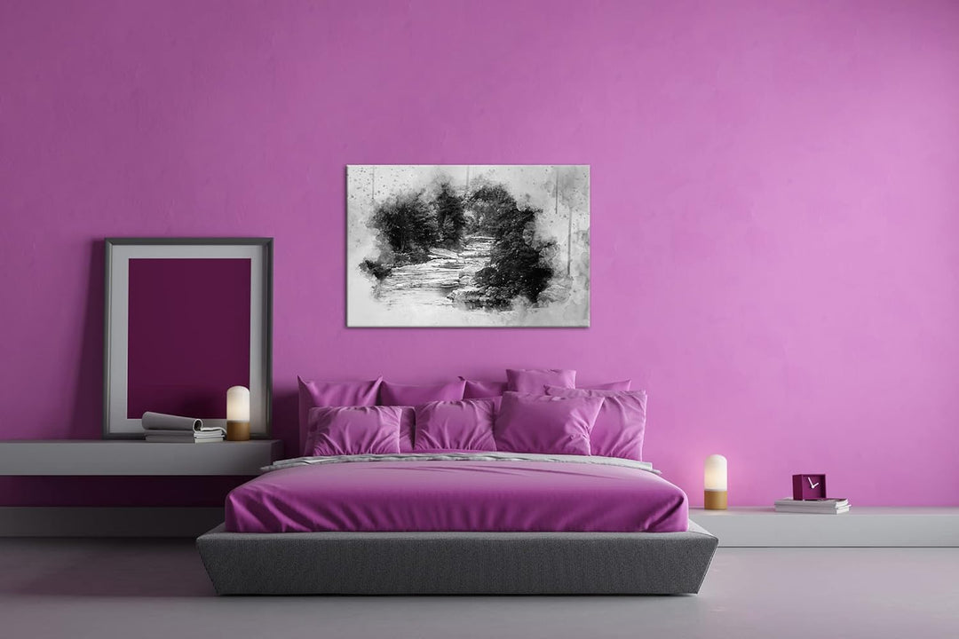 deyoli Flusslauf im zauberhaften Wald Format: 80x60 Effekt: Schwarz&Weiss als Leinwandbild, Motiv fe