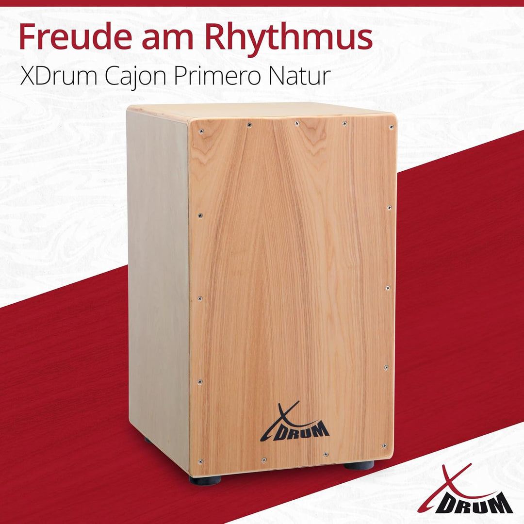 XDrum Cajon Primero Natur - Kistentrommel inkl. Rucksacktasche und Schule - Trommelkiste mit Snare S
