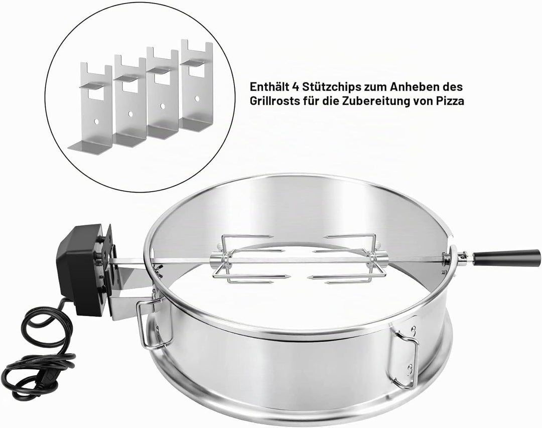 Onlyfire Edelstahl PizzaRing Kit mit Drehspiess, Komplettpaket Pizzaofen Umbausatz (incl. Pizzastein