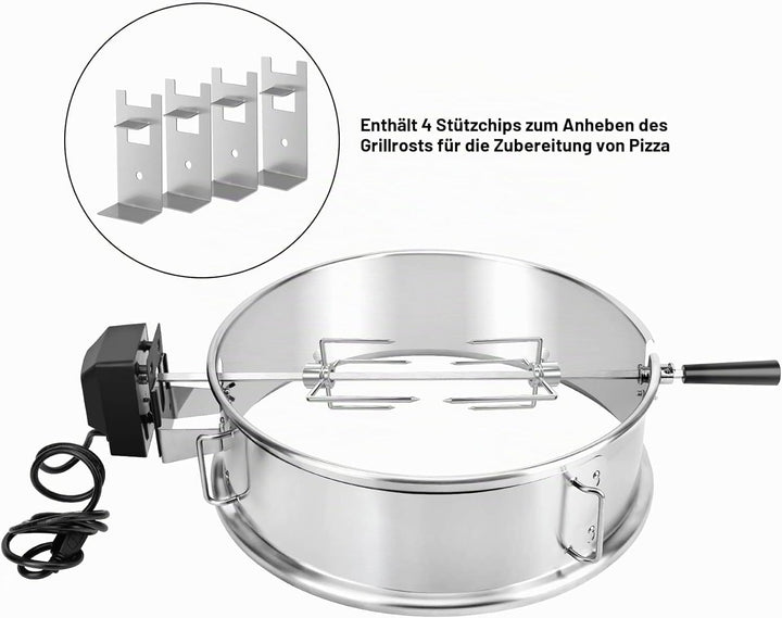Onlyfire Edelstahl PizzaRing Kit mit Drehspiess, Komplettpaket Pizzaofen Umbausatz (incl. Pizzastein