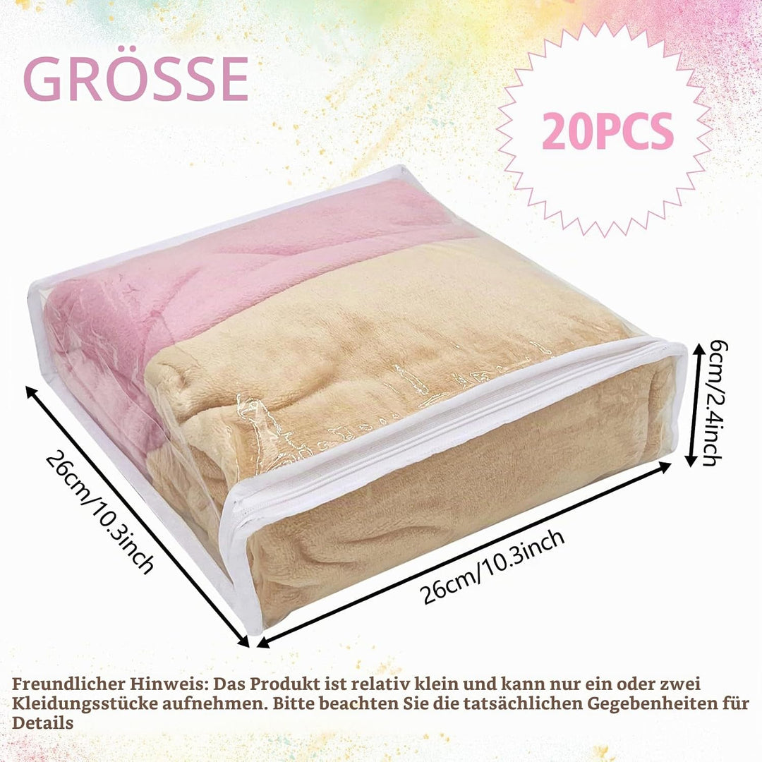 20 Pack Klare Vinyl-Kleideraufbewahrungstaschen mit Reissverschluss,26 x 26 x 6 cm,Faltbare Plastiks