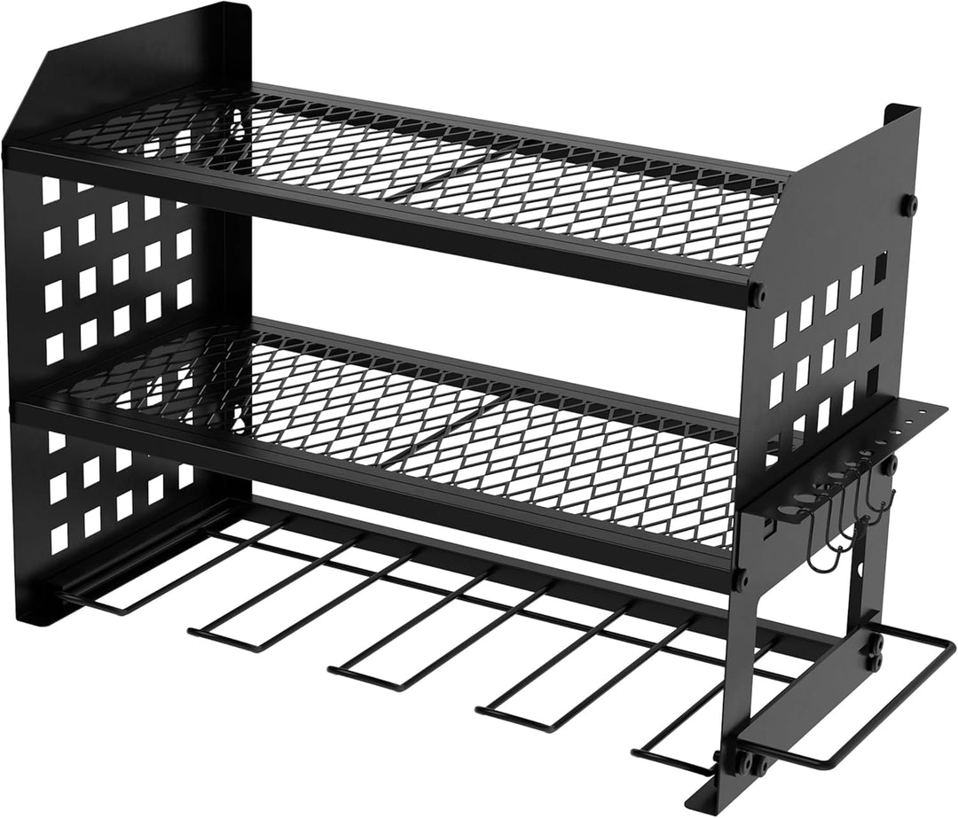 Ribelli Werkzeug Wandhalterung 3 Ebenen mit Haken, Metal Werkzeugregal für 4 Elektrowerkzeug, Akkusc