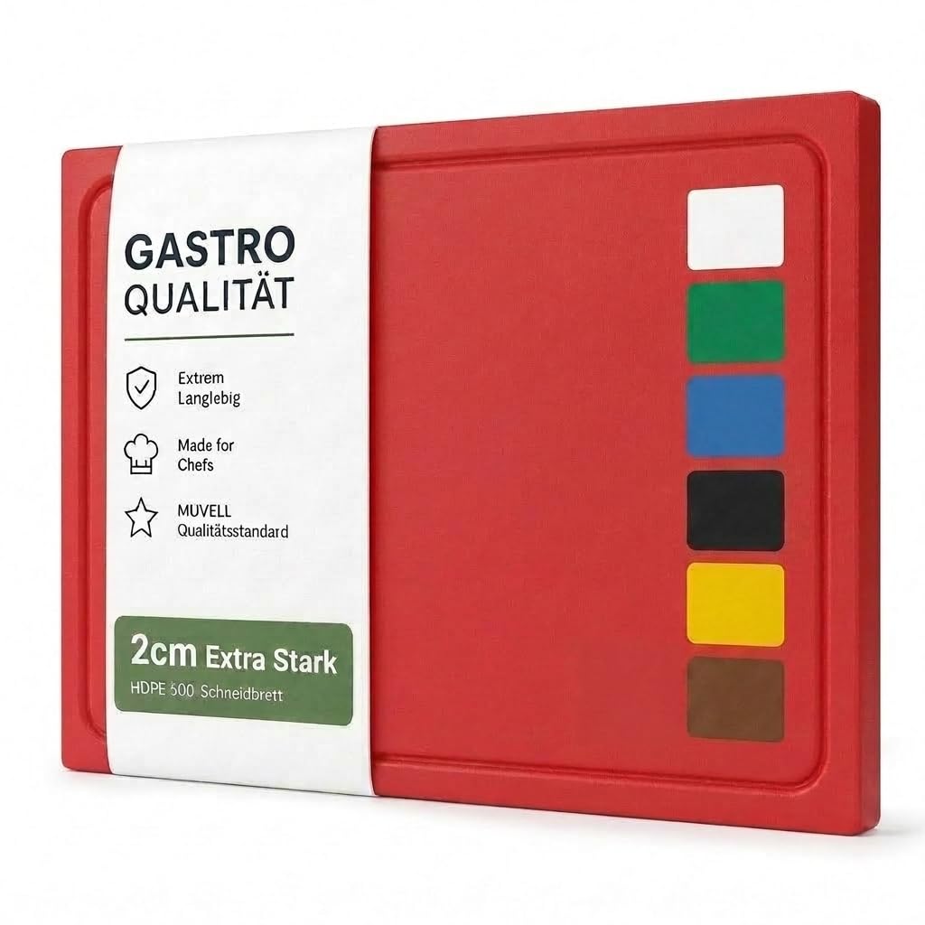 stabiles Schneidebrett Kunststoff | Rot, 60x40x2 cm | Spülmaschinenfest, EXTRA dick, messerschonend