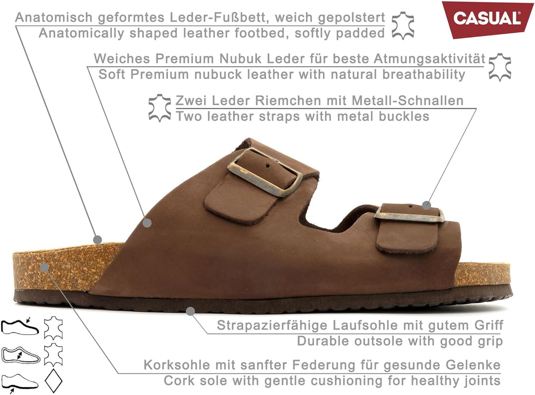 Casual Herren Pantoletten Nubuk Leder Sandalen Korksohle &amp; Echtleder Fussbett 39-47 42 EU Gaucho, 42