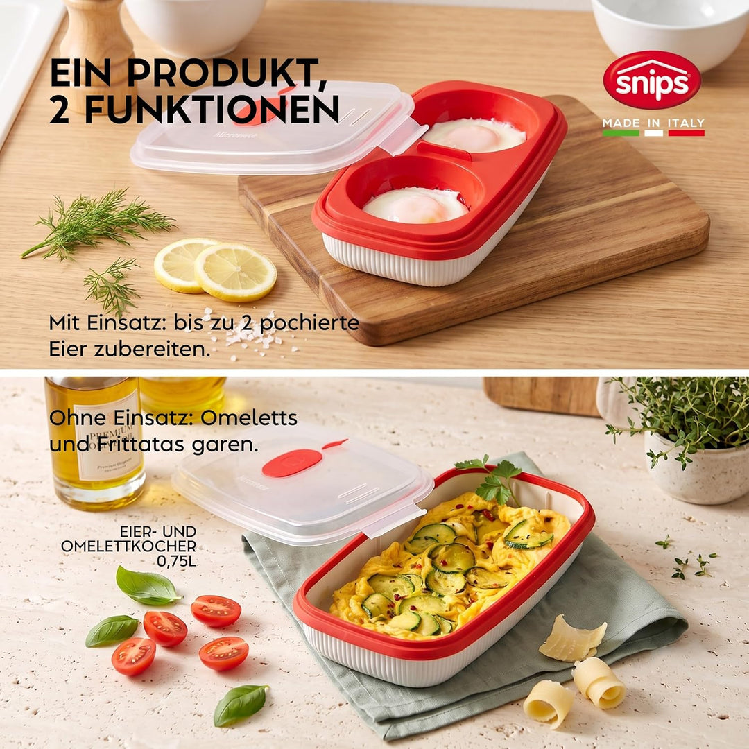 Snips | Set 5-teilig Mikrowellenbehälter | Dampfgarer 4 L, Dampfgarer 2 L, Reiskocher, Eier- und Ome