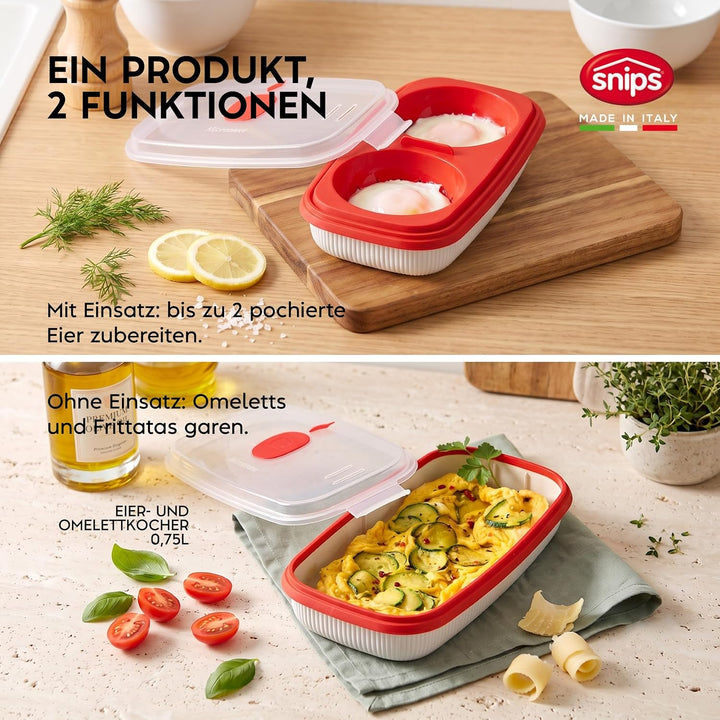 Snips | Set 5-teilig Mikrowellenbehälter | Dampfgarer 4 L, Dampfgarer 2 L, Reiskocher, Eier- und Ome