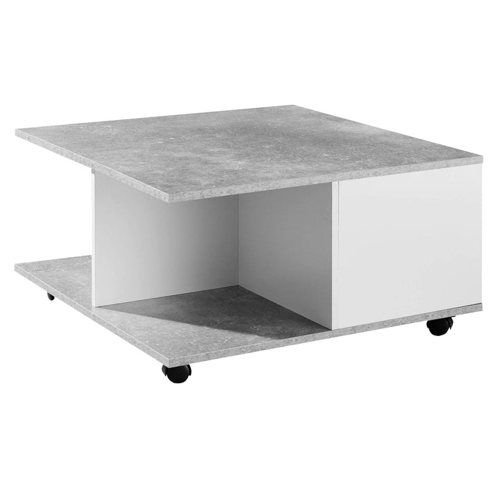 Couchtisch RAPIDO: 70x70x36,5 cm, 2 Schubladen, Rollen, Melaminharzbeschichtung, Weiss/Anthrazit Far
