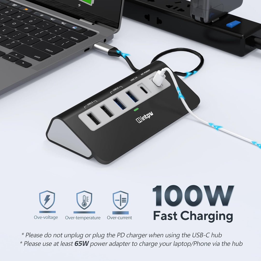 Intpw USB Hub, 9-in-1 USB C Hub Multiport Adapter mit 4K HDMI, PD 100W, USB-C und 2 USB A 3.0 5Gbps,