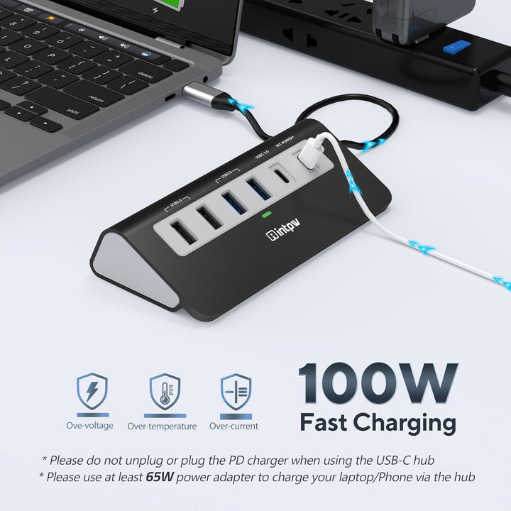 Intpw USB Hub, 9-in-1 USB C Hub Multiport Adapter mit 4K HDMI, PD 100W, USB-C und 2 USB A 3.0 5Gbps,