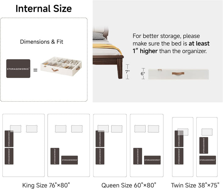StorageWorks Aufbewahrungsboxen unter dem Bett, robuste Unterbett Aufbewahrungsbox für Kleidung, gro