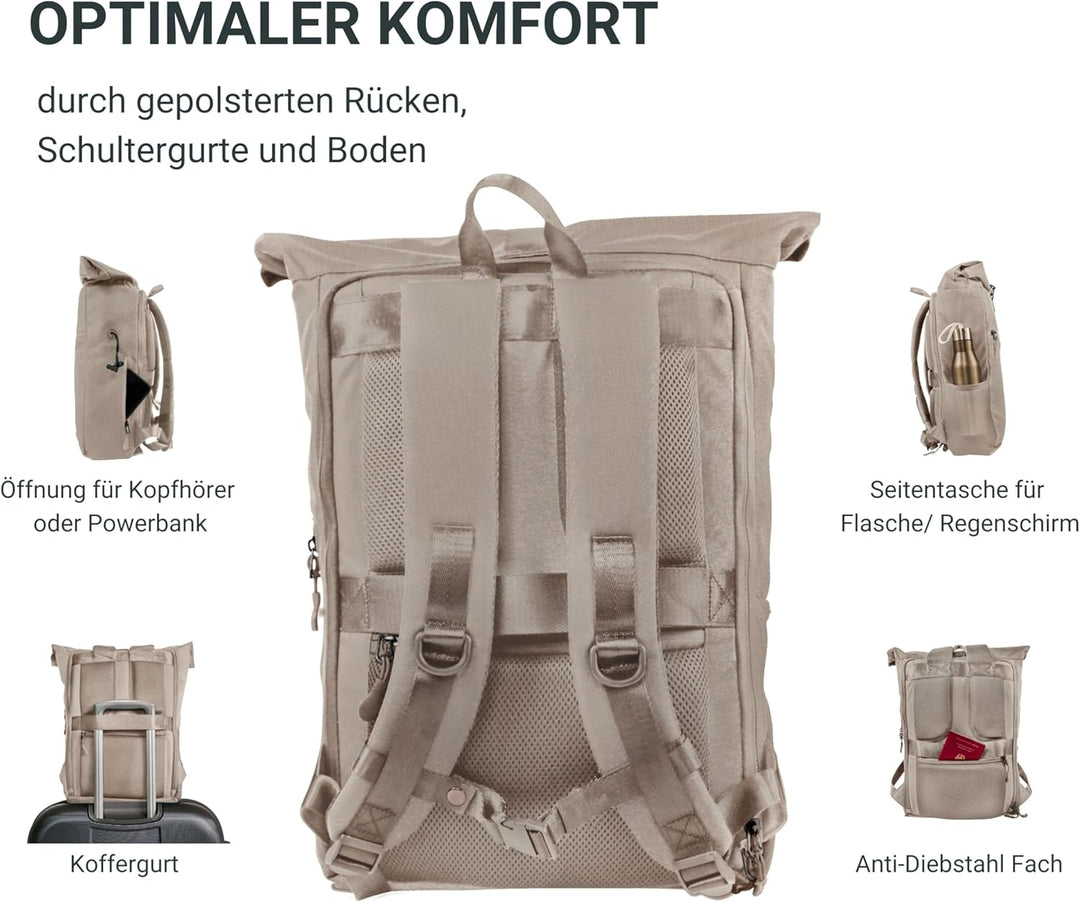 FUCHS & REBELL® Rolltop Rucksack PIET - Durchdacht & Nachhaltig - mit Laptopfach & Anti Diebstahl Ta