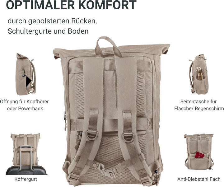 FUCHS & REBELL® Rolltop Rucksack PIET - Durchdacht & Nachhaltig - mit Laptopfach & Anti Diebstahl Ta