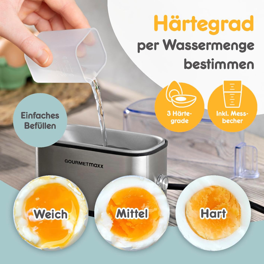 GOURMETmaxx Design Eierkocher für 2 Eier | kompakter Egg Boiler | Egg Cooker mit Eierstecher, Messbe