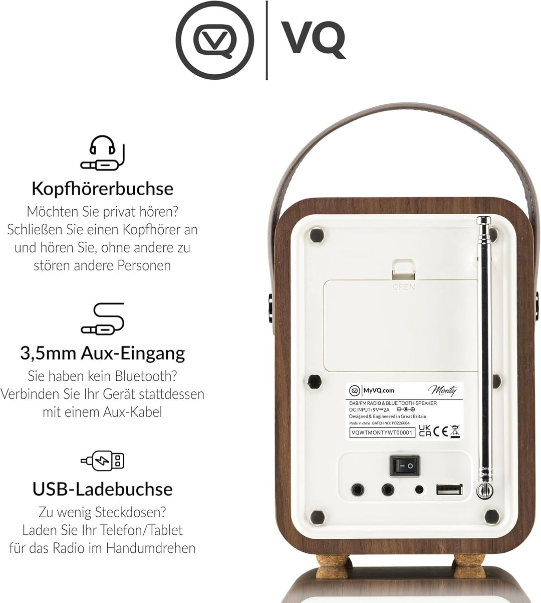 VQ VQ-MONTY-WT Monty Radio w/Bluetooth Wahlnuss