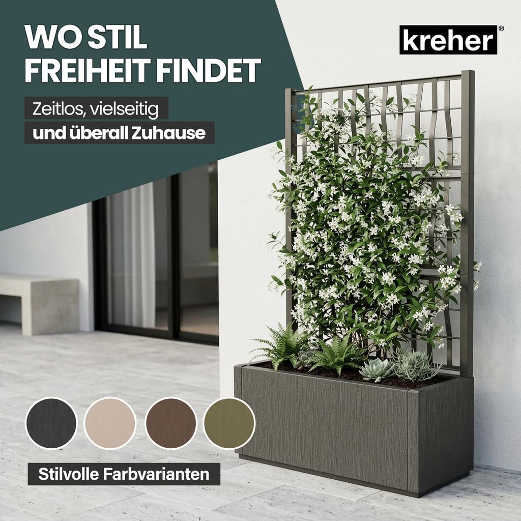 Kreher® XL Rankgitter, Spalier mit Pflanzkasten aus robustem Kunststoff. Masse BxTxH in cm: 80 x 36