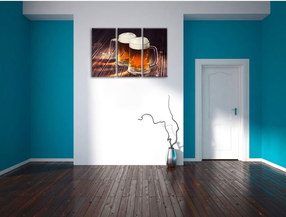 Pixxprint Zwei Masskrüge Bier 3-Teiler Leinwandbild 120x80 Bild auf Leinwand