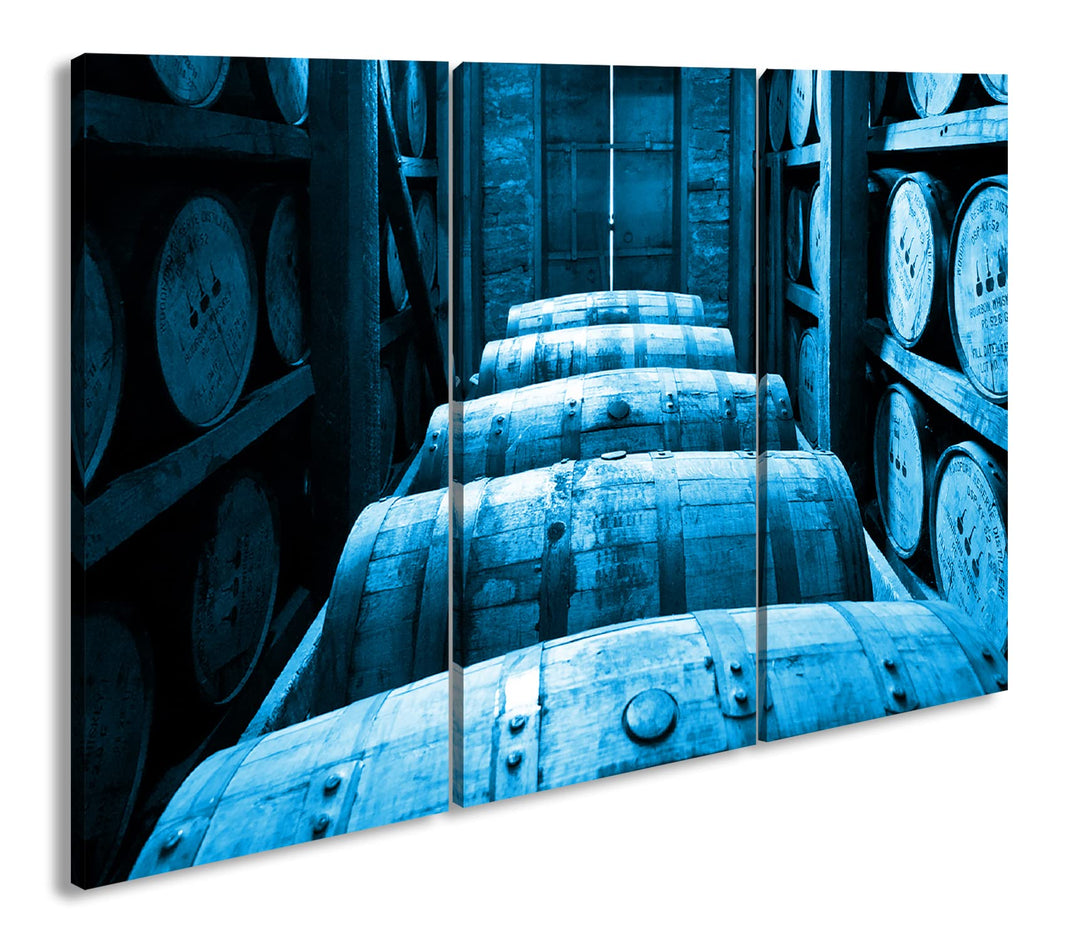 deyoli riesige Fässer in Brennerei Format 120x80 3Teilig Effekt: Monocrome Blau als Leinwandbild, Mo