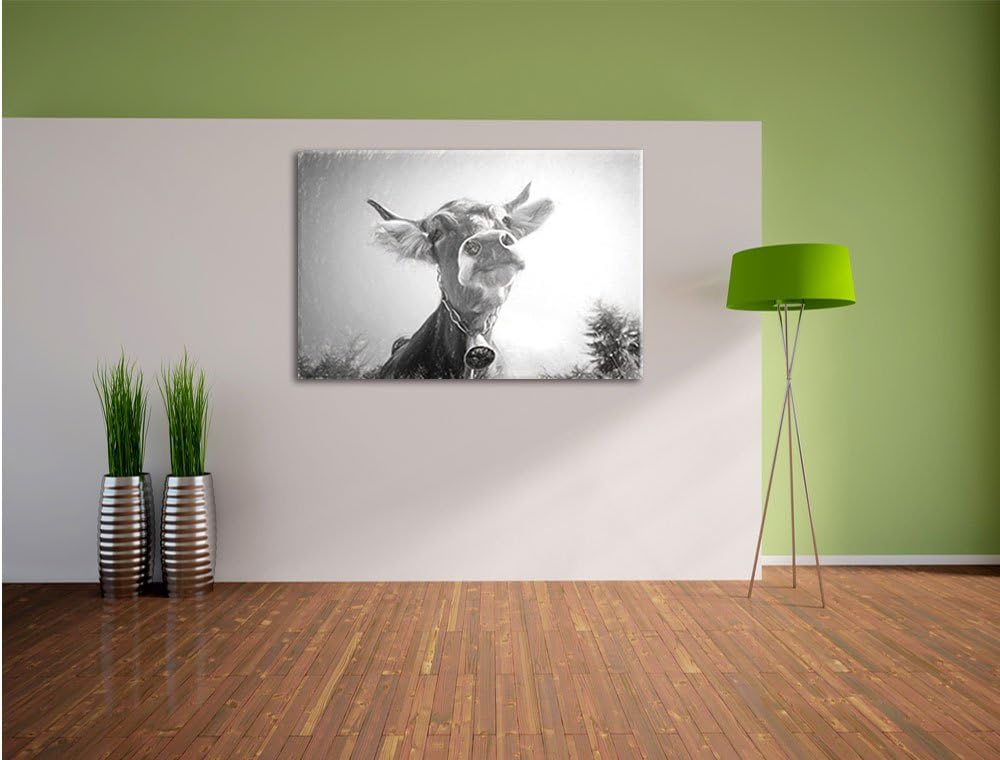 Pixxprint Portrait Einer Kuh als Leinwandbild/Grösse: 100x70 cm/Wandbild/Kunstdruck/fertig bespannt,