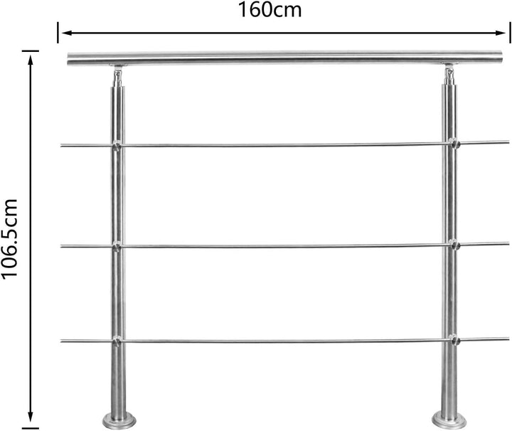 Edelstahl-Handlauf Geländer für Treppen Brüstung Balkon Ø 42mm,mit 3 Querstreben (160cm, 3 Querstreb