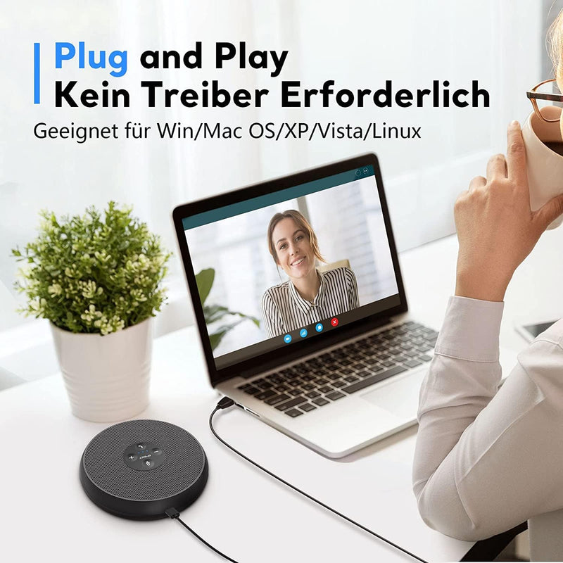 EMEET M1A Konferenzlautsprecher mit Geräuschreduzierung 360° Dual mikrofon, Plug & Play, Zoom Zertif